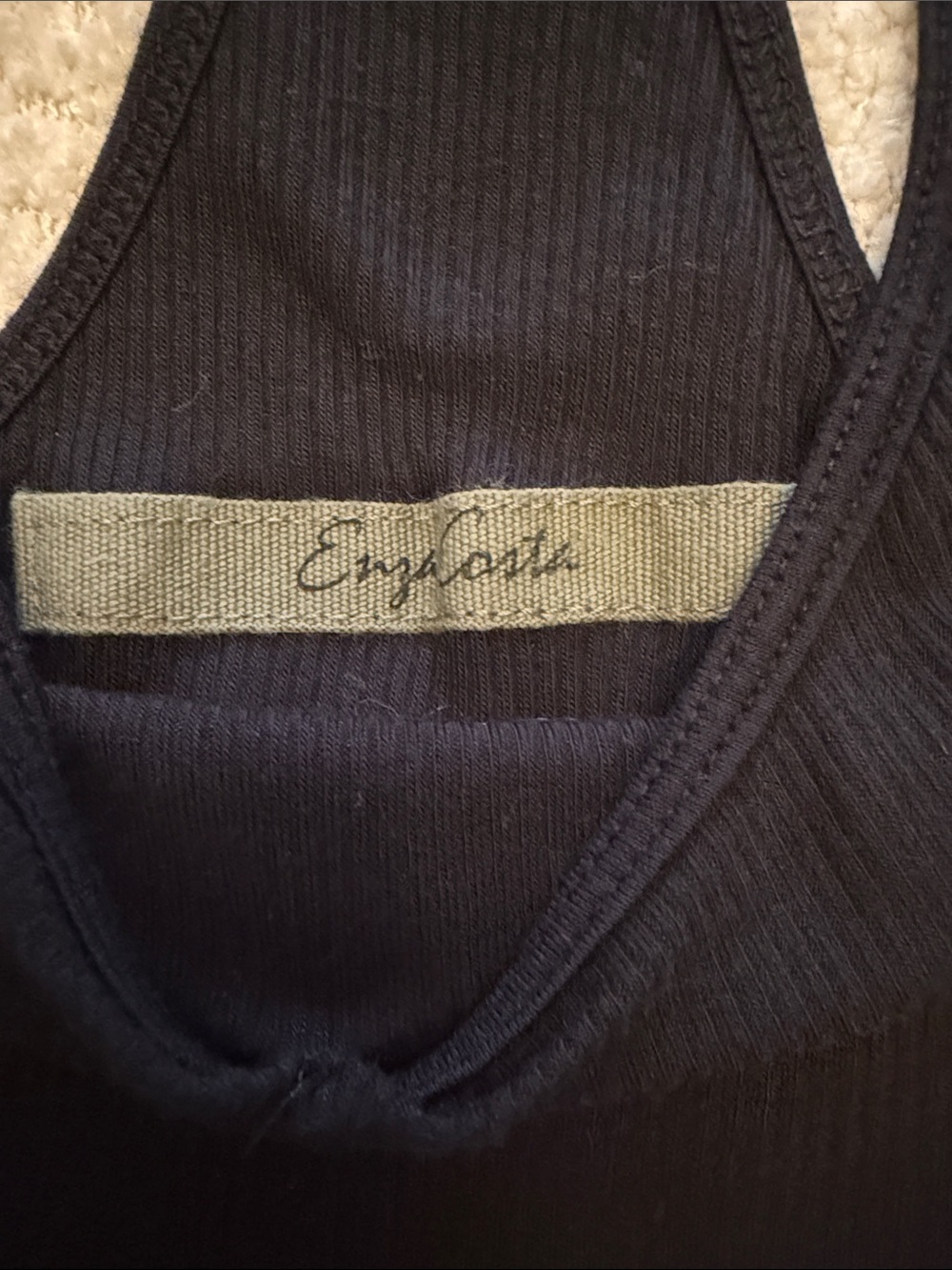 Enza Costa Black Ribbed Racerback High Low Hem Spaghetti Strap Tank - size Med - Picture 2 of 10